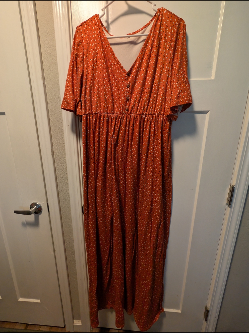 SHEIN Rust Orange Polka Dot V-Neck Maxi Dress